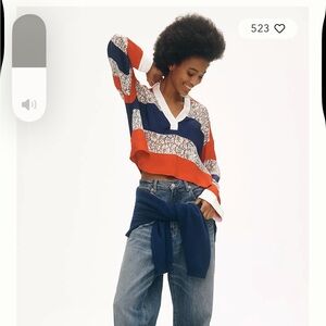 Maeve Red and Blue Lace V-Neck Top